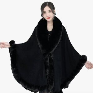 Women Winter Sleeves Thick Shawl Coat Long Big Collar Cardigan Poncho Cape Warm